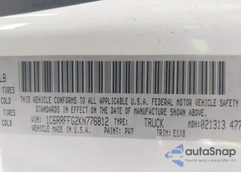 2019 Ram 1500 Big Horn/Lone Star 4X4 5'7 Box z USA, uszkodzony, nr VIN 1C6RRFFG2KN776812